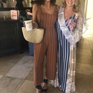 Dark tan/burnt orange striped jumpsuit